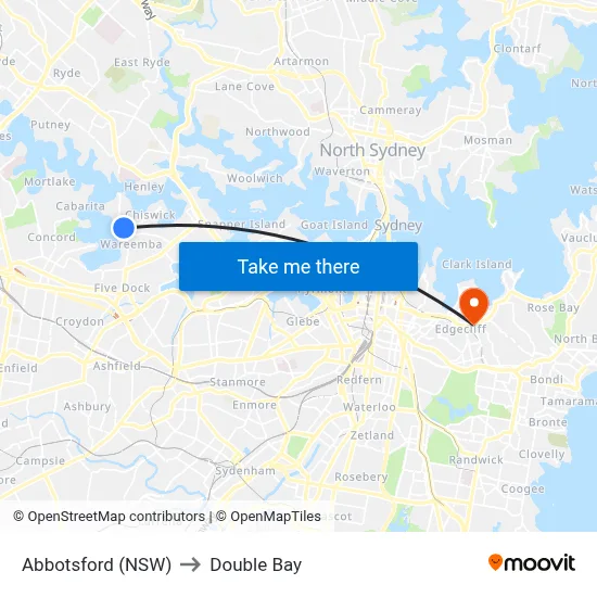 Abbotsford (NSW) to Double Bay map