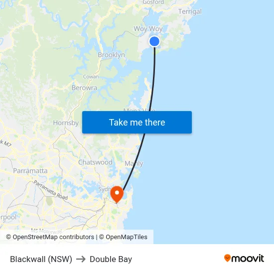 Blackwall (NSW) to Double Bay map