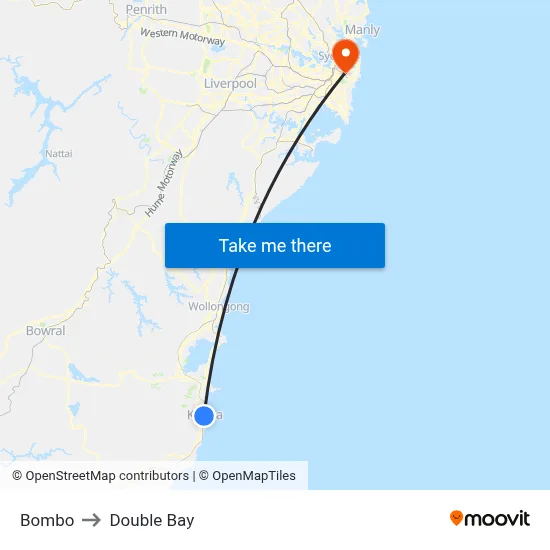 Bombo to Double Bay map