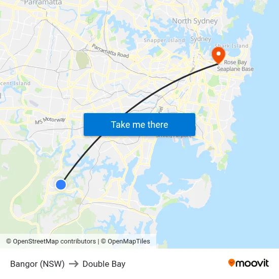 Bangor (NSW) to Double Bay map