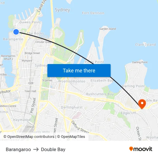 Barangaroo to Double Bay map