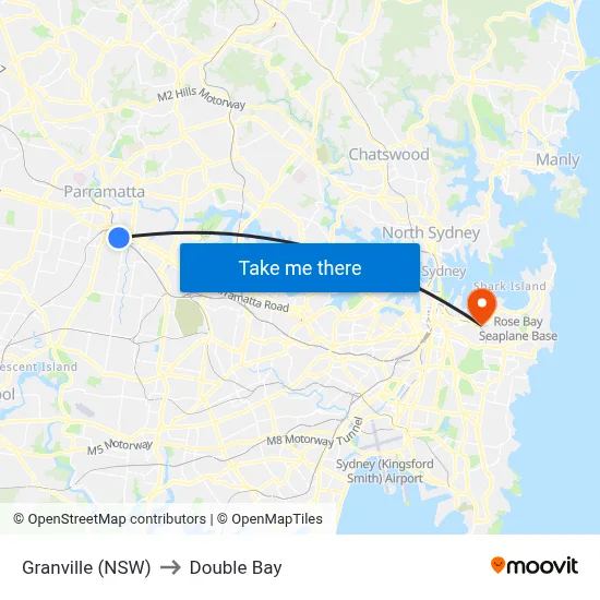 Granville (NSW) to Double Bay map