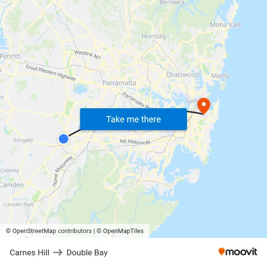Carnes Hill to Double Bay map