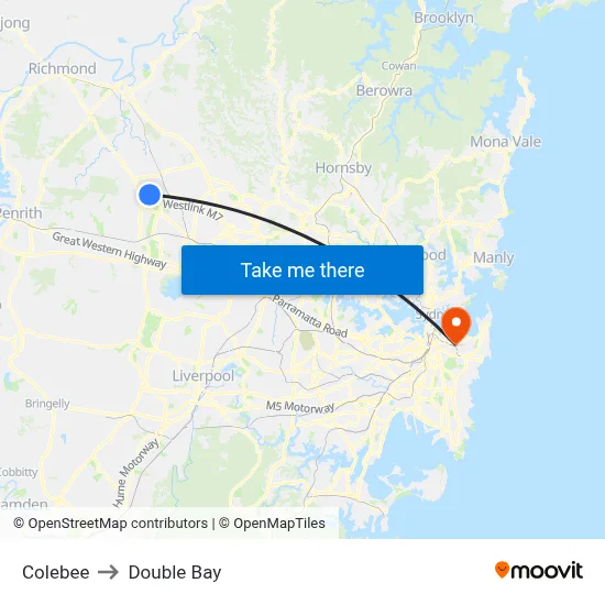 Colebee to Double Bay map