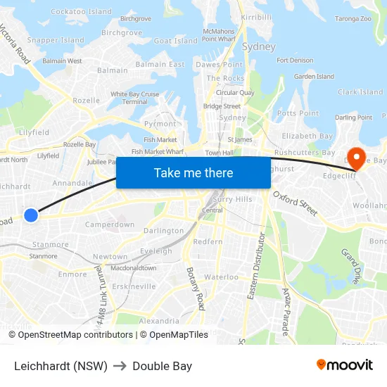 Leichhardt (NSW) to Double Bay map