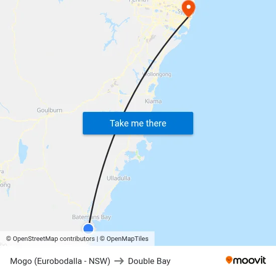 Mogo (Eurobodalla - NSW) to Double Bay map