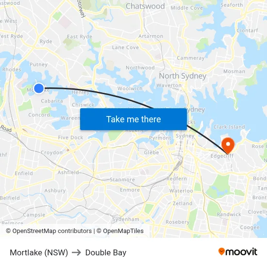 Mortlake (NSW) to Double Bay map