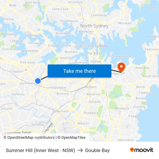 Summer Hill (Inner West - NSW) to Double Bay map