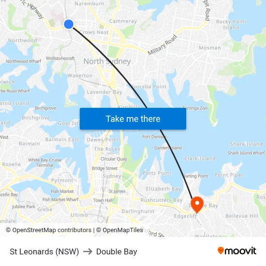 St Leonards (NSW) to Double Bay map