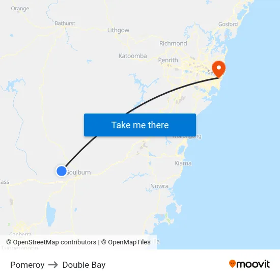Pomeroy to Double Bay map