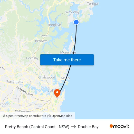 Pretty Beach (Central Coast - NSW) to Double Bay map