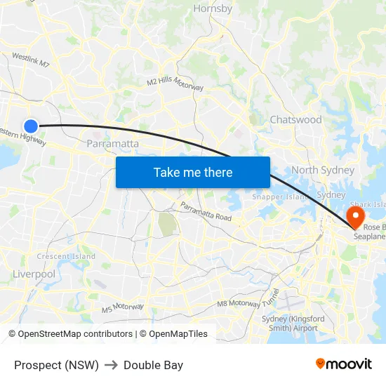 Prospect (NSW) to Double Bay map
