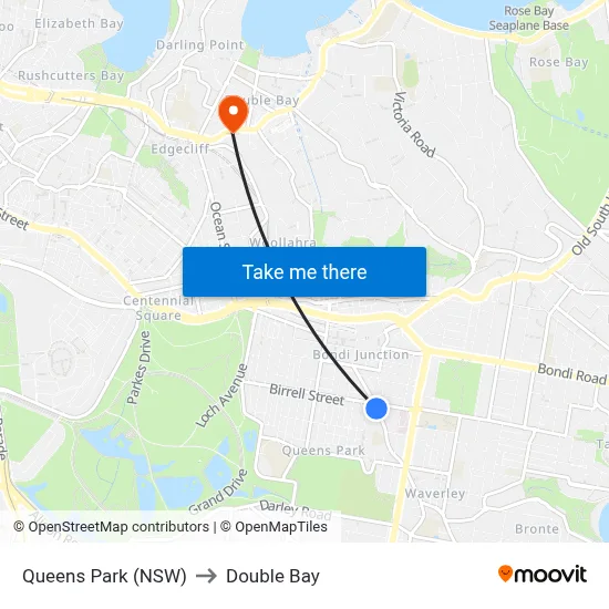 Queens Park (NSW) to Double Bay map