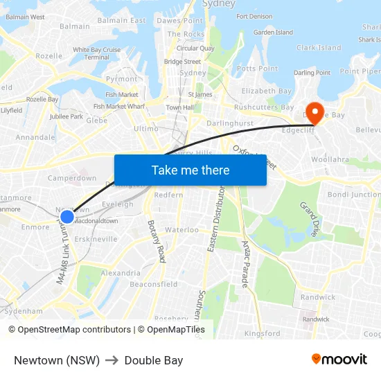 Newtown (NSW) to Double Bay map