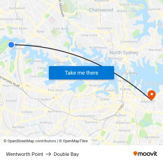 Wentworth Point to Double Bay map