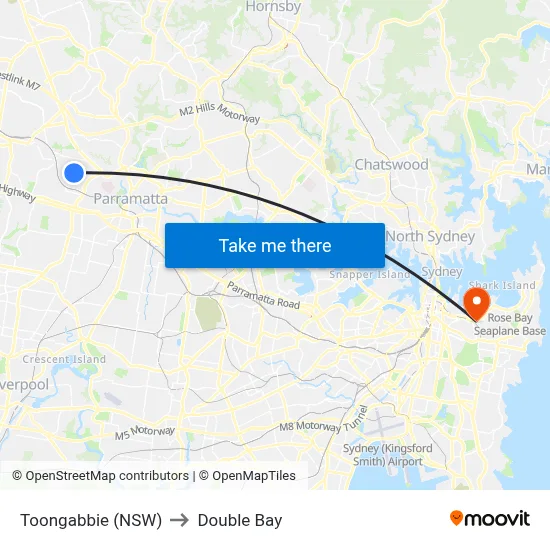 Toongabbie (NSW) to Double Bay map