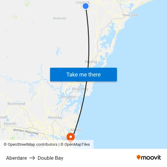 Aberdare to Double Bay map