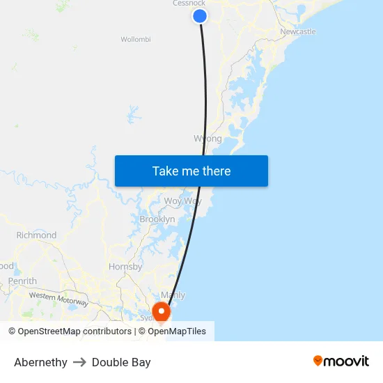 Abernethy to Double Bay map