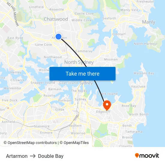 Artarmon to Double Bay map