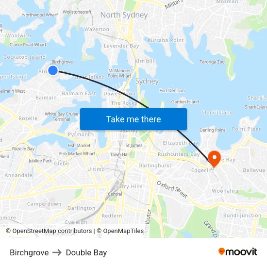 Birchgrove to Double Bay map