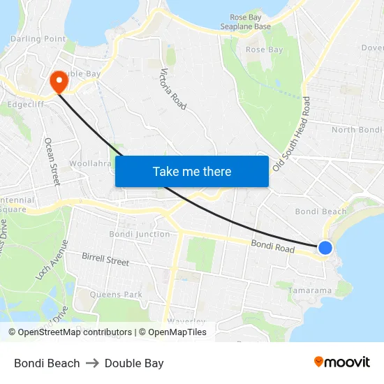 Bondi Beach to Double Bay map