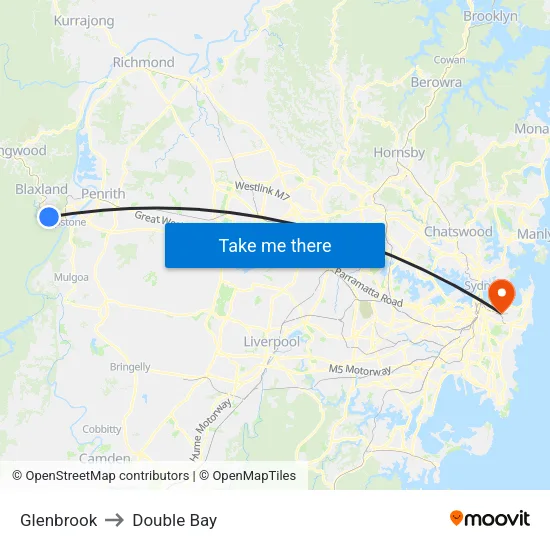 Glenbrook to Double Bay map