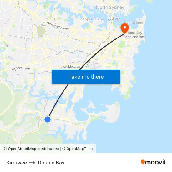 Kirrawee to Double Bay map