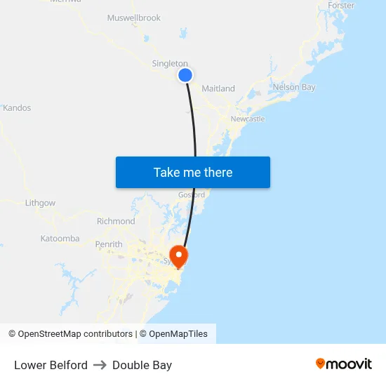 Lower Belford to Double Bay map