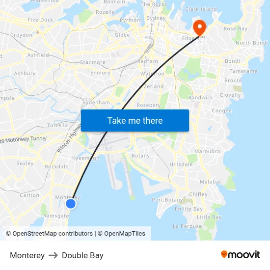 Monterey to Double Bay map