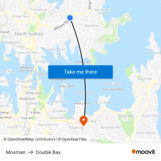 Mosman to Double Bay map