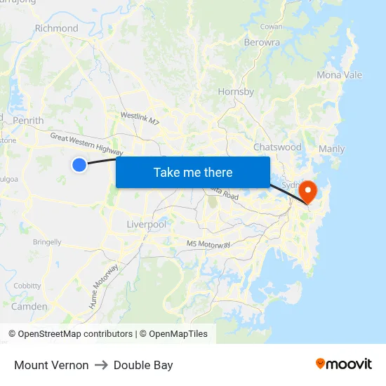 Mount Vernon to Double Bay map