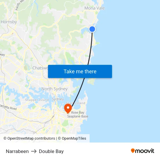Narrabeen to Double Bay map