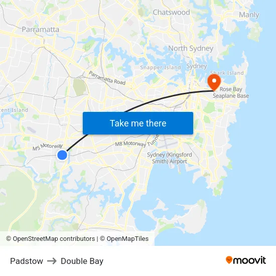 Padstow to Double Bay map