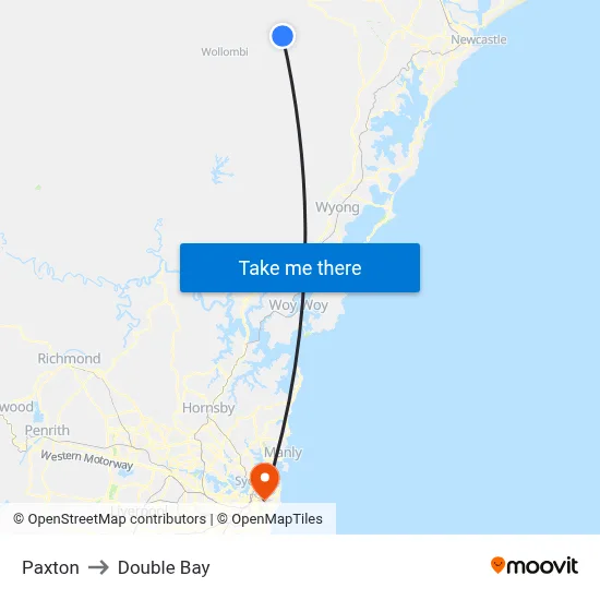 Paxton to Double Bay map