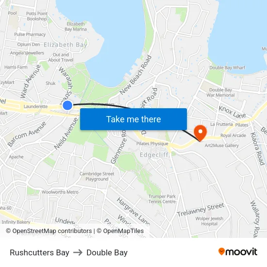 Rushcutters Bay to Double Bay map