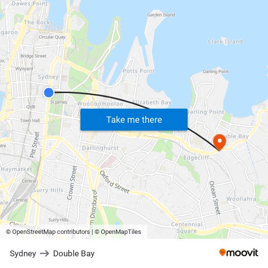 Sydney to Double Bay map