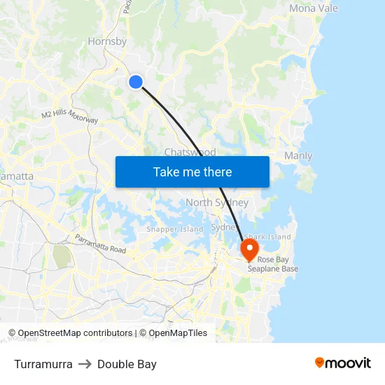 Turramurra to Double Bay map