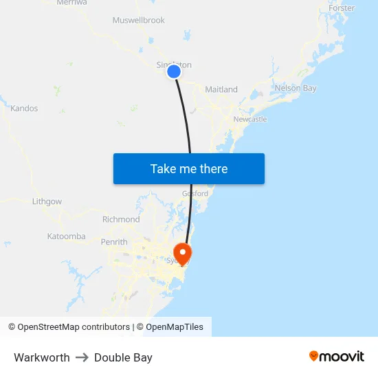 Warkworth to Double Bay map