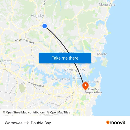 Warrawee to Double Bay map