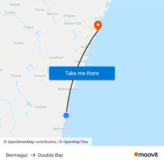Bermagui to Double Bay map