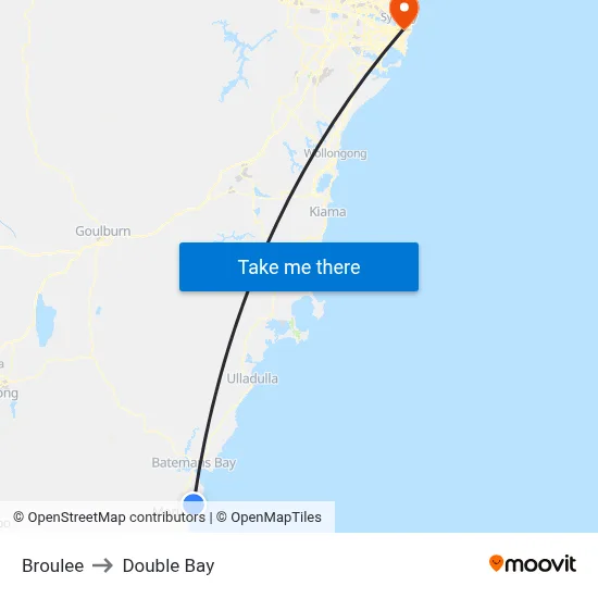 Broulee to Double Bay map