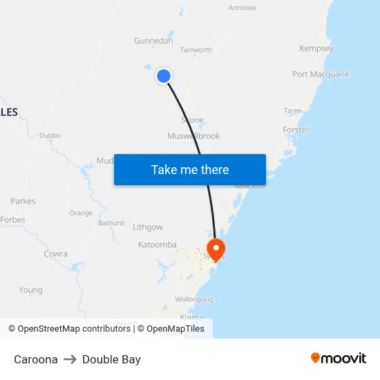 Caroona to Double Bay map