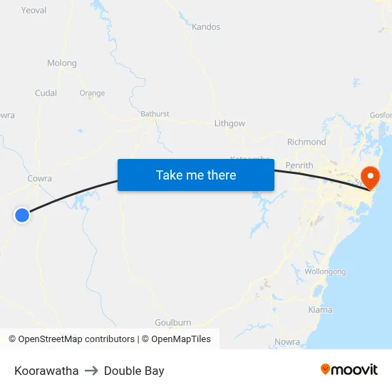 Koorawatha to Double Bay map