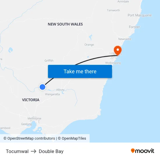 Tocumwal to Double Bay map