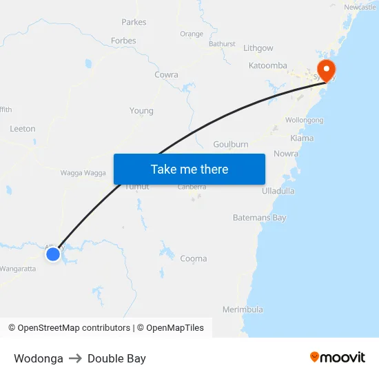 Wodonga to Double Bay map