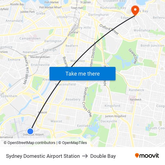 Sydney Domestic Airport Station to Double Bay map