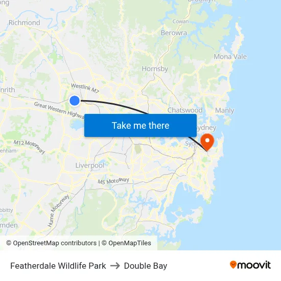 Featherdale Wildlife Park to Double Bay map