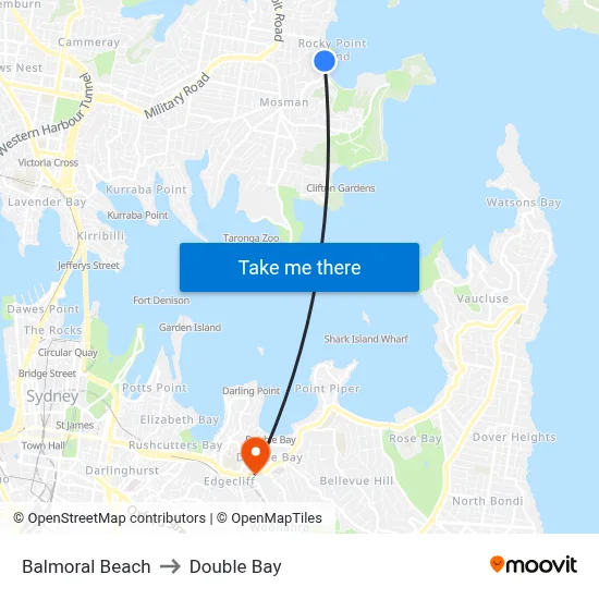Balmoral Beach to Double Bay map