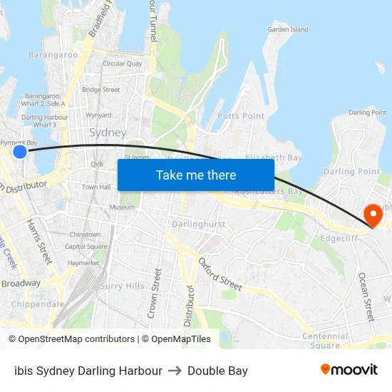 ibis Sydney Darling Harbour to Double Bay map