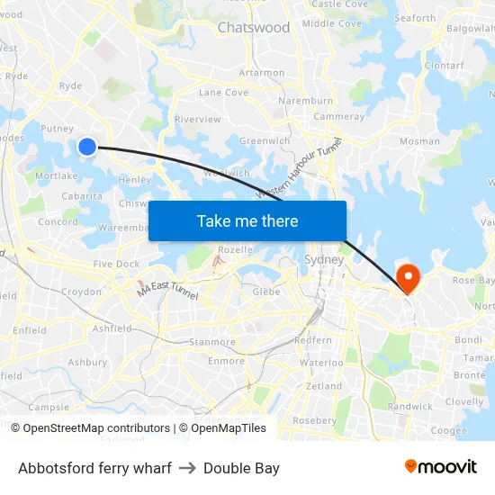 Abbotsford ferry wharf to Double Bay map